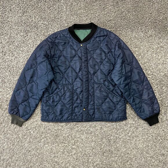 Vintage 70s Bomber Jacket Quilted Nylon Full Zip Navy Blue Military Grunge - Picture 13 of 13